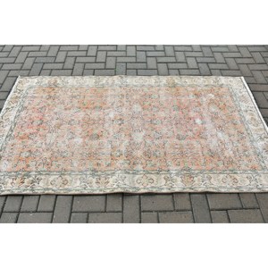 Alfombra Turca de 3.6x6.7 pies, Alfombra Vintage, Alfombra de Lana con Diseño Floral Naranja - Product Image 3