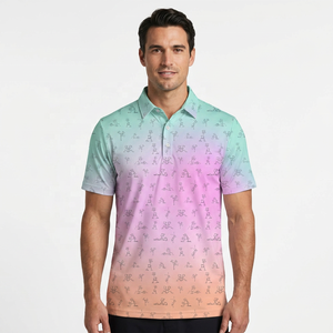 Polo à manches courtes pour homme, imprimé dessin animé, dégradé de couleurs, tricoté en polyester, design décontracté et respirant - Product Image 6