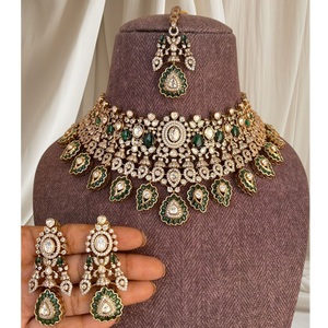 ชุดสร้อยคอเพชรโมอิสชุบทองจากนักออกแบบที่มีคุณภาพดีที่สุดพร้อมต่างหูคอลเลกชันเครื่องแต่งกายงานแต่งงานของผู้หญิงทิกก้า - Product Image 1