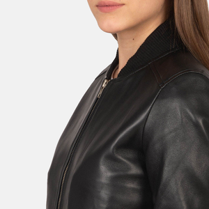 Veste en cuir véritable pour femmes élégantes haut de gamme en peau de mouton classique Moto appel col montant élégant mince sur mesure Look respirant - Product Image 5