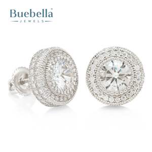 S925 plata esterlina 14K oro revestimiento Moissanite Halo corte redondo Stud pendientes joyería para hombres - Product Image 2