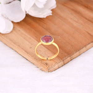 925 argent Sterling naturel rose Tourmaline ronde jaune plaqué or à la main concepteur réglable femmes Fine bague bijoux - Product Image 4