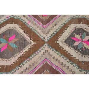 Alfombra Kilim turca Vintage de 3,8x11,2 pies, diseño clásico de retales marrón y rosa, Material de lana con respaldo de látex para pasillo de dormitorio - Product Image 5