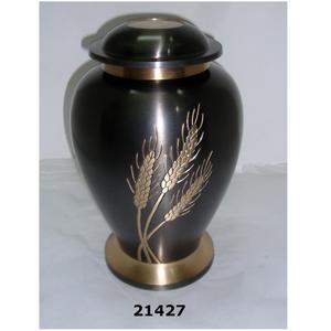 Engraved Wheat <b>Gun</b> Metal Brass Cremation Adult Urns for Human Ashes Free Velvet <b>Bag</b> - Product Image 1