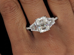 Bague de fiançailles en moissanite taille radiant 3 carats, couleur DEF, clarté VVS, style vintage, or blanc massif 14 carats pour femme - Product Image 3