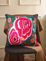 Housse de coussin carrée moderne de luxe indienne brodée à la main à motifs floraux, bleu ciel, en coton, pour salon, hôtel, vente en gros, décoration intérieure