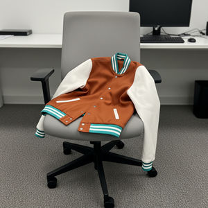 Veste de baseball d'hiver tendance, sur mesure, de qualité supérieure, à épaules tombantes, avec manches en cuir, logo brodé, pour hommes - Product Image 3