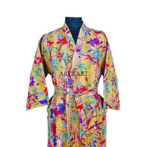 Nuevo Kimono de Baño Acolchado Kantha Hecho a Mano, Elegante y Térmico, de Algodón y Manga Larga para Mujer - Product Image 3