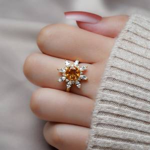 Tự Nhiên Citrine Vòng 925 Sterling Silver 18K Mạ Vàng Cổ Điển Pha Lê Vòng Hứa Nhẫn Quà Tặng Cho Phụ Nữ Làm Bằng Tay Đồ Trang Sức - Product Image 2