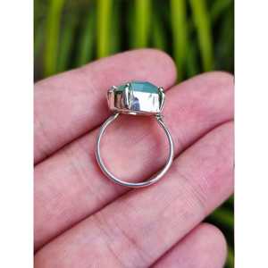 925 Sterling Silver Handmade Women's Ring Natural Aqua Chalcedony Statement Boho Ring with <b>Unique</b> Inlay Setting <b>Gift</b> <b>for</b> <b>Her</b> - Product Image 6