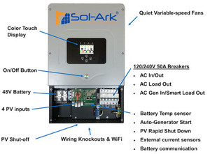 ตัวควบคุมการชาร์จพลังงานแสงอาทิตย์ Sol-Ark 12K EMP พร้อมตัวเชื่อมต่อโซลาร์เซลล์ จอแสดงผล WiFi ระดับ IP65 สำหรับระบบออฟกริด - Product Image 3
