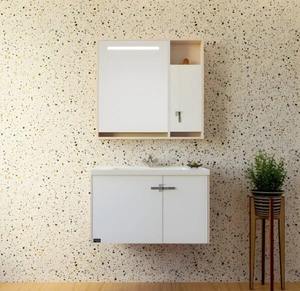 Durable JBV01007A tocador blanco brillante lavabo acabado mate madera contrachapada montado en la pared baño almacenamiento OEM al por mayor - Product Image 1