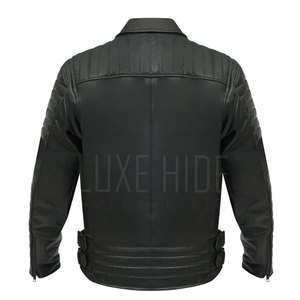 Veste de moto design personnalisé, veste de moto en cuir de couleur unie pour hommes, veste en cuir de moto streetwear pour hommes - Product Image 3
