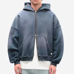 Nouveaux fabricants de sweats à capuche personnalisés pour hommes sweats à capuche oversize pull lourd double fermeture éclair délavé sweat à capuche streetwear - Product Image 5