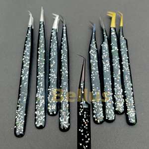 Pinzas profesionales negras para pestañas, punta de volumen de fibra, puntas recubiertas de Plasma de acero inoxidable, herramienta de pinzas de extensión de pestañas - Product Image 4