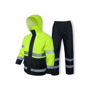 Tela Oxford 300D con revestimiento de PU, conjunto de chubasquero reflectante impermeable de alta visibilidad, ropa de trabajo reflectante, varios colores - Product Image 1