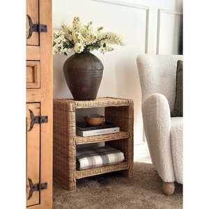 Handmade 3-Tier Rattan <b>Shelf</b> <b>Unit</b> Natural Wicker <b>Storage</b> Organizer, Rustic Boho Decorative Cabinet for Home Made in Vietnam - Product Image 3