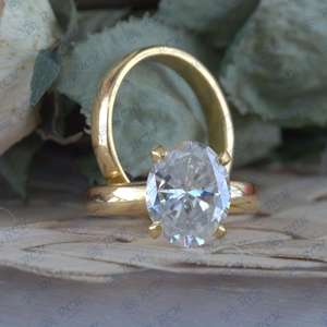 Ensemble de bagues Moissanite en argent sterling 2.50 TCW bijoux de fiançailles taille ovale pour femmes ensemble de mariée en diamant CVVD - Product Image 5