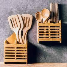 Soporte para cubiertos pequeños de madera marrón claro, organizador de soporte para utensilios Caddy para gabinetes de encimera de cocina, mesa de comedor - Product Image 6