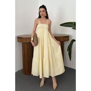 Vestido amarillo de muselina con tiras y rayas - Amarillo - Product Image 1