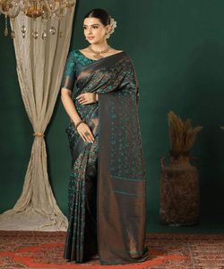 Tendance travail indien Zari diamant travail perle travail Sarees dernière mode look riche couleur grise - Product Image 4