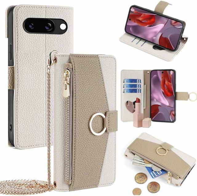 Wallet Case Shoulder Strap Card Storage Mirror Lanyard Crossbody for Iphone&Samsung&Oppo&Vivo&Huawei&Google&Xiaomi Phone Cover