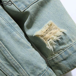 Veste en jean ample bleue pour hommes, vêtements d'extérieur décontractés à simple boutonnage, motif d'hiver respirant, décoration, finition lavée - Product Image 5