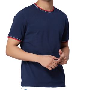 T-shirt pour homme bleu marine à bordures contrastées, 100% coton, col rond, décontracté, été, manches courtes, OEM, marque privée, fournisseur en gros - Product Image 2