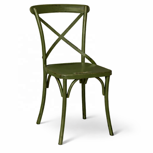 Industrial Metal Cross Back Dining Chair | Stackable Bistro Cafe Wedding Chair | Vintage Iron Restaurant Seating Event Furniture - Product Image 4