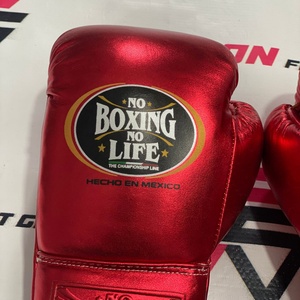 Guantes de Boxeo Profesionales Rojos Brillantes, Sin Boxeo No Hay Vida, de Cuero Genuino, Personalizados con Cordones, para Deportes de Combate, Muay Thai - Product Image 3