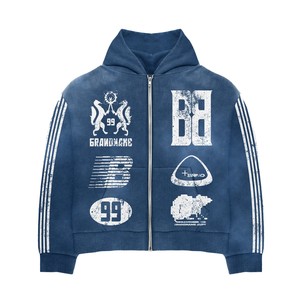 Chándales de entrenamiento lavados con ácido de color azul de talla grande para hombre de forro polar a buen precio - Product Image 2