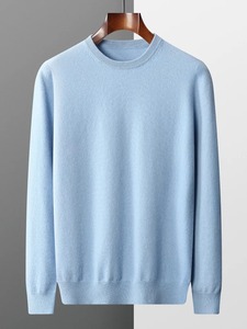 เสื้อสเวตเตอร์ขนแกะเมอริโนสำหรับผู้ชาย, เสื้อกันหนาวแบบสวมหัวคอกลมเสื้อชิ้นเดียวพร้อมสวมใส่ฤดูใบไม้ร่วงฤดูหนาวเสื้อกันหนาวสีทึบอเนกประสงค์พื้นฐาน - Product Image 4