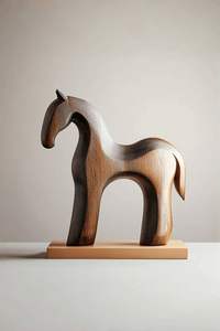 Handmade Wooden Horse Head Figurine Geometric Animal Sculpture Modern Wooden Horse <b>Ornament</b> Rustic Carved Horse Statue Decor - Product Image 2