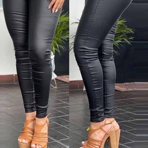 กางเกงหนังขากว้างสำหรับผู้หญิงกางเกงเอวสูงกางเกงหนังแฟชั่นขายาว - Product Image 4