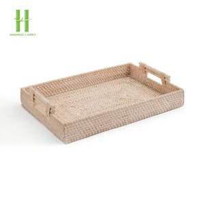 Bandeja de servicio de ratán ecológica hecha a mano de Vietnam más vendida con asa para Decoración de mesa y platos de servicio OEM - Product Image 1