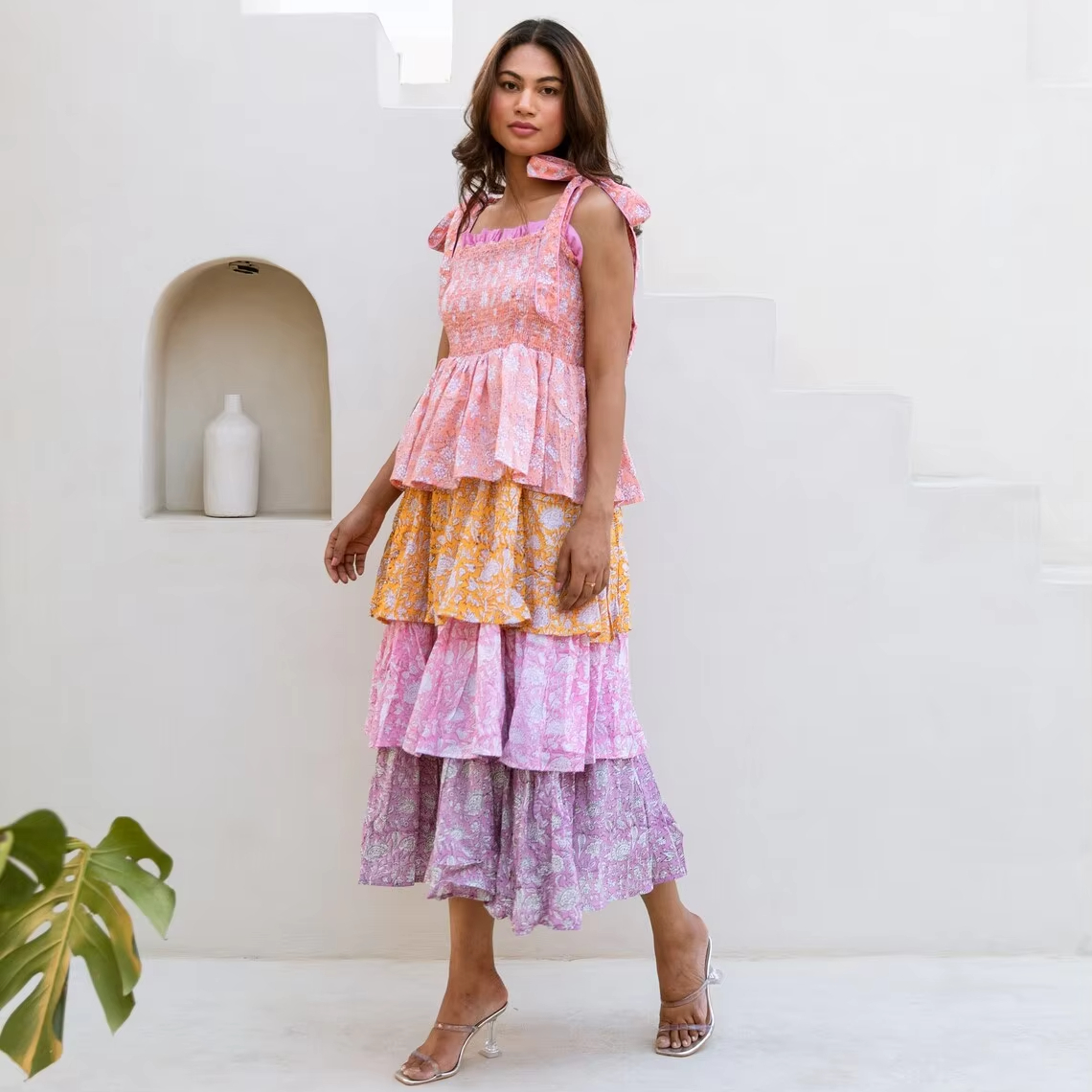 100% Cotton Hand Block Printed Maxi Dress Vintage Pastel Wedding Guest Sun  Dress Solid Back Tiered Colors Artisan Made-Size 6XL| Alibaba.com