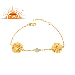 Bracelet en argent plaqué or 925 avec pierre précieuse chalcédoine aqua tendance, fournisseur de bijoux en gros, certifié GIA - Product Image 4