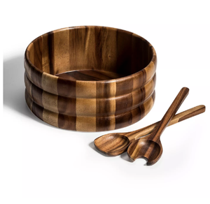 Bol de service rond en bois de grande capacité en laiton AK avec 2 grandes cuillères pour table à manger/article de vaisselle - Product Image 1