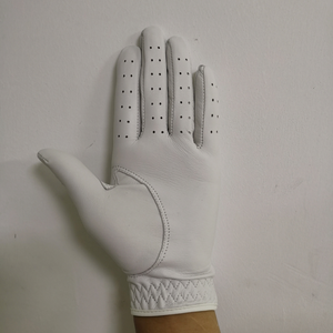 White Genuine <b>Leather</b> Golf Glove Full Finger Breathable Non Slip Perforated Adjustable Wrist Strap Grip Glove for Outdoor Sports - Product Image 2