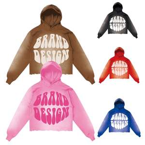 Pull à capuche en coton molletonné avec logo en mousse 3D pour hommes, coupe à bord coupé, ourlet brut, impression bouffante sans cordes, hiver. - Product Image 1