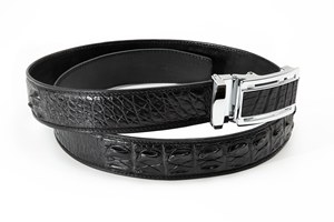 Ceinture en cuir véritable marron à motif crocodile pour homme avec boucle ardillon en alliage doré, style formel, moulage monobloc, design durable - Product Image 2