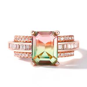 Jeulia One-Of-A-Kind <b>Emerald</b> Cut Rose Gold Plated Sterling <b>Silver</b> Watermelon <b>Ring</b> - Product Image 1