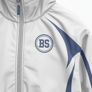 Ensemble coupe-vent en polyester de qualité supérieure grande taille, tissu léger, imperméable et respirant, blanc avec empiècements marine, Ensemble coupe-vent - Product Image 6