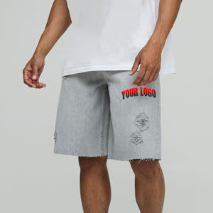 กางเกงยีนส์ขาสั้นแบบลำลองสำหรับผู้ชายกางเกงขาสั้นผ้ายีนส์ซักได้ผ้า100% แนวสตรีทสูงสีทึบฤดูร้อนเป็นมิตรกับสิ่งแวดล้อม - Product Image 1