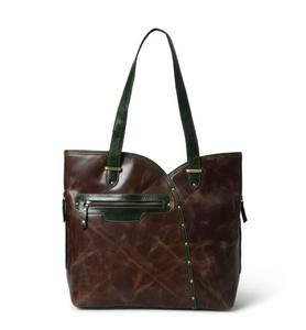 Sac fourre-tout en cuir véritable marron pour femmes grand sac à main pour ordinateur portable broderie fermeture éclair sac à bandoulière décontracté avec nom de marque - Product Image 3