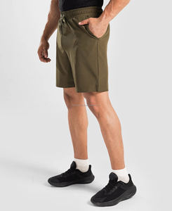 Shorts d'entraînement performants pour hommes, vert olive, haute qualité, respirants, séchage rapide, brodés, en tissu satiné, taille à cordon de serrage, style streetwear - Product Image 1