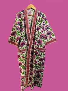 Bata Kimono de Algodón con Estampado Floral Hecho a Mano, Tallas Grandes, para Mujer, Estilo Indio, Ligera, para Descansar - Product Image 4