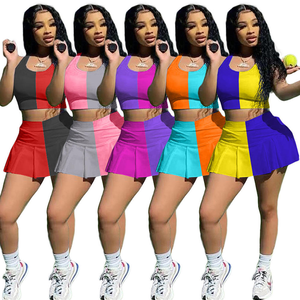 Custom Color Block Above Knee Short Tennis Skirt Crop <b>Top</b> 2 Piece Set for Women Winter Sporty Outfit in Multiple Colors - Product Image 3
