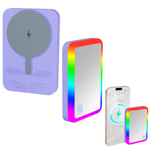 Justlink 5000mah Portable Wireless Magnetic Power Bank Charge Wireless Charger Station With RGB Light Mirror for Phone Make up