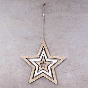 Campana de Viento Decorativa en Forma de Estrella, Fabricación OEM, D35cm, MDF, Madera Natural Blanca, Decoración Colgante de Madera - Product Image 3